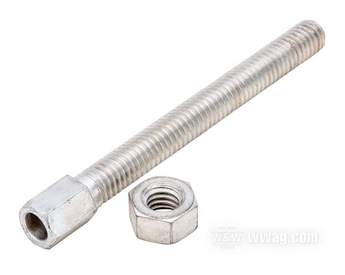 Adjusting screw by Colony; for Brake cable; fits models 1941-1957; steel, CAD (zinc nickel galvanized); thread: 5/16”-18; replaces OEM HD 45162-51, and 45162-41; USA; gross weight: 40 g