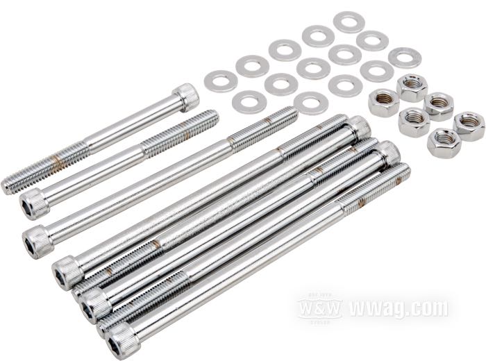 Kit de bulones de Gardner-Westcott; para Cárter motor; apropiado para Shovelhead/Evo 1979-1995; acero, cromado; con hexágono interior; reemplaza OEM HD 3427, 3504, 3428, 3430, 7753 y 6774; peso bruto: 480 g