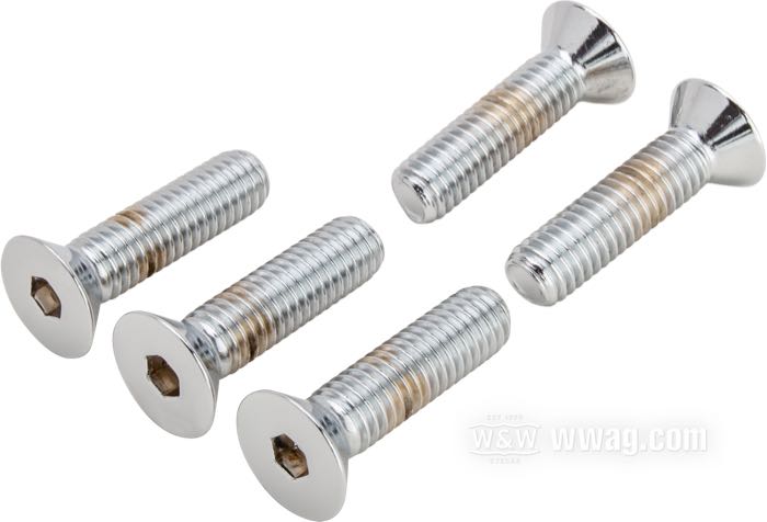 Kit bulloni di Colony; per fori di 7/16” con svasatura conica; acciaio, cromato; testa svasata a brugola; filettatura: 7/16”-14; lunghezza: 1-3/4 ” (44 mm); rimpiazza OEM HD 1642; U.S.A.; peso lordo: 170 g