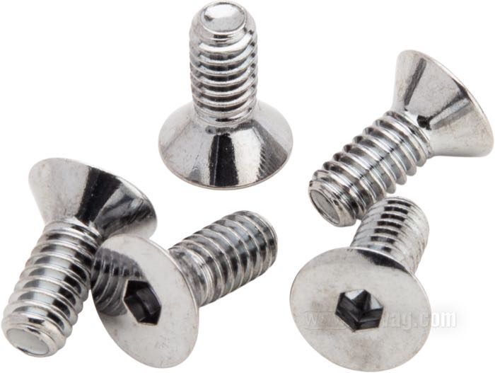 Kit bulloni di Colony; per fori di 1/4” con svasatura conica; atto per FX/Sportster 1974-1977; acciaio, cromato; testa svasata a brugola; filettatura: 1/4”-20; lunghezza: 5/8 ” (16 mm); rimpiazza OEM HD 41191-74A; U.S.A.; peso lordo: 30 g
