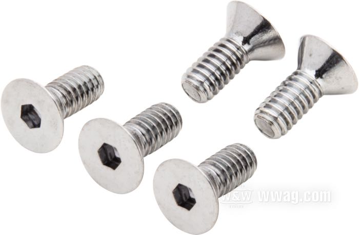 Kit bulloni di Colony; per fori di 1/4” con svasatura conica; atto per FX/Sportster 1974-1977; acciaio, cromato; testa svasata a brugola; filettatura: 1/4”-20; lunghezza: 5/8 ” (16 mm); rimpiazza OEM HD 41191-74A; U.S.A.; peso lordo: 30 g