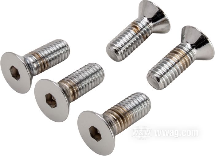 Kit bulloni di Colony; per fori di 7/16” con svasatura conica; acciaio, cromato; testa svasata a brugola; filettatura: 7/16”-14; lunghezza: 1-1/4 ” (32 mm); rimpiazza OEM HD 1643; U.S.A.; peso lordo: 140 g