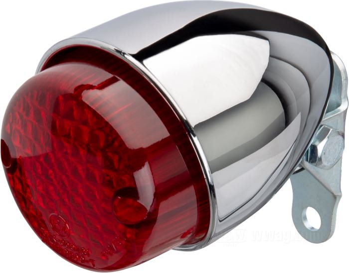 Rücklicht »Texas«; Kunststoff, verchromt; Ø 56 mm; Glühlampen-Typ: P21/5W; 12 V; Sockel: BAY15d; mit 12 V Glühlampe; mit verstellbarem Halter; mit Kennzeichenbeleuchtung; ohne Kennzeichenhalter; E4 geprüft; Bruttogewicht: 130 g