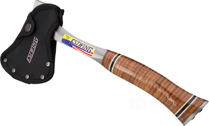 Hache de Estwing; acier inox, traitement en cuir; longueur: 356 mm; poids net: 750 g; USA; poids brut: 870 g