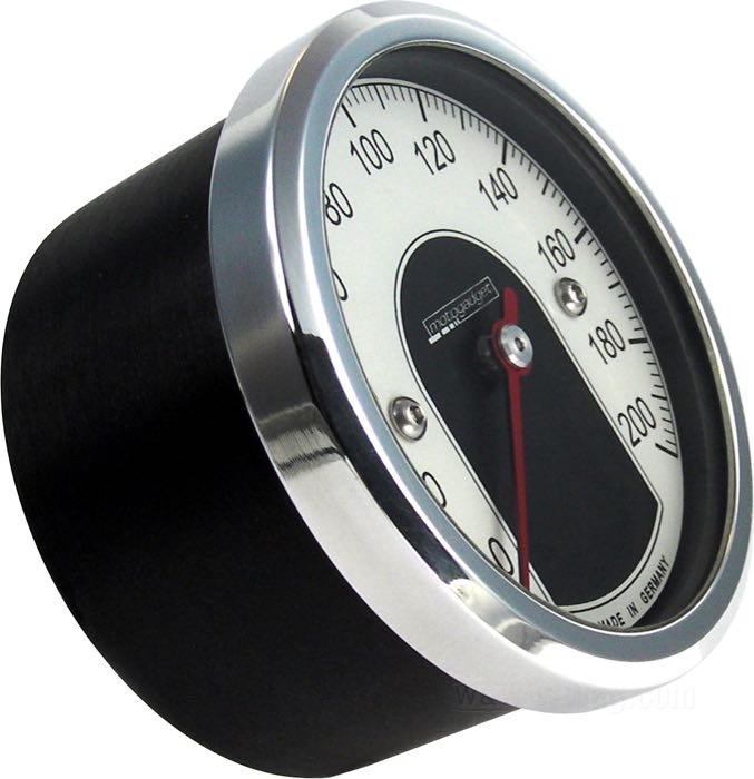 Tachimetro elettronico »Motoscope Tiny« di motogadget; nero, con anello lucidato; profondità: 24 mm; Ø 49 mm; 12 V; con sensore Reed; con omologazione nazionale tedesco; Germania; peso lordo: 200 g