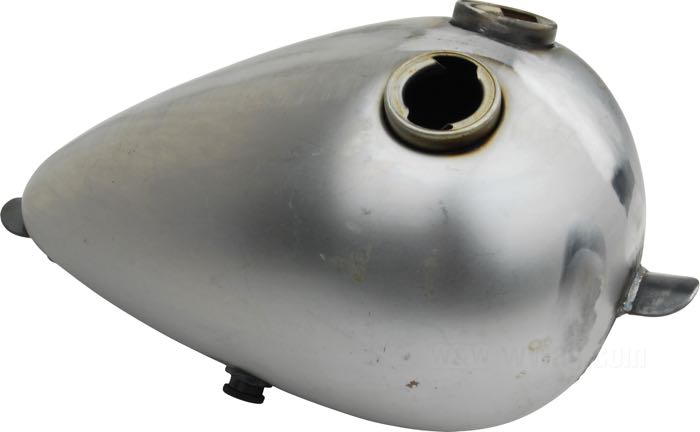 Gas tank »Teardrop«; steel; volume: 8.3 l; required gas cap: cam-style 1955-1982; required gas cap: 2 x vented; required petcock: 3/8” NPT and 1/4” NPT; gross weight: 3.21 kg