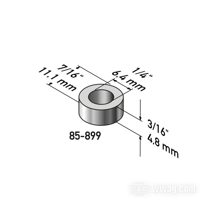 Distanziatore di Gardner-Westcott; acciaio, cromato; lunghezza: 3/16 ” (5 mm); Ø interno: 1/4 ”; Ø esterno: 7/16 ”; peso lordo: 10 g