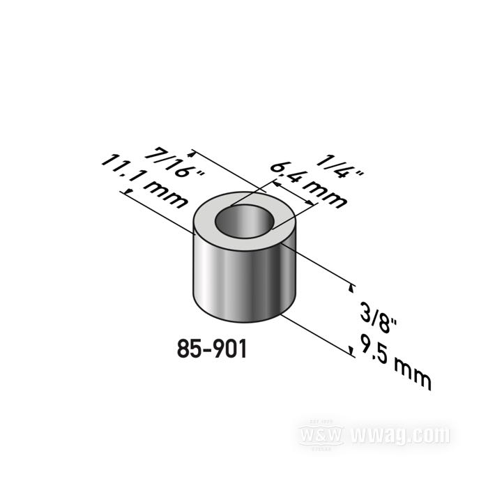 Spacer by Gardner-Westcott; steel, chrome-plated; length: 3/8 ” (10 mm); inner Ø: 1/4 ”; outer Ø: 7/16 ”; gross weight: 10 g