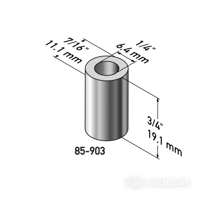 Spacer by Gardner-Westcott; steel, chrome-plated; length: 3/4 ” (19 mm); inner Ø: 1/4 ”; outer Ø: 7/16 ”; gross weight: 10 g