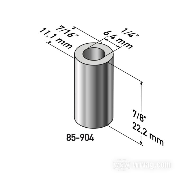 Spacer by Gardner-Westcott; steel, chrome-plated; length: 7/8 ” (22 mm); inner Ø: 1/4 ”; outer Ø: 7/16 ”; gross weight: 11 g