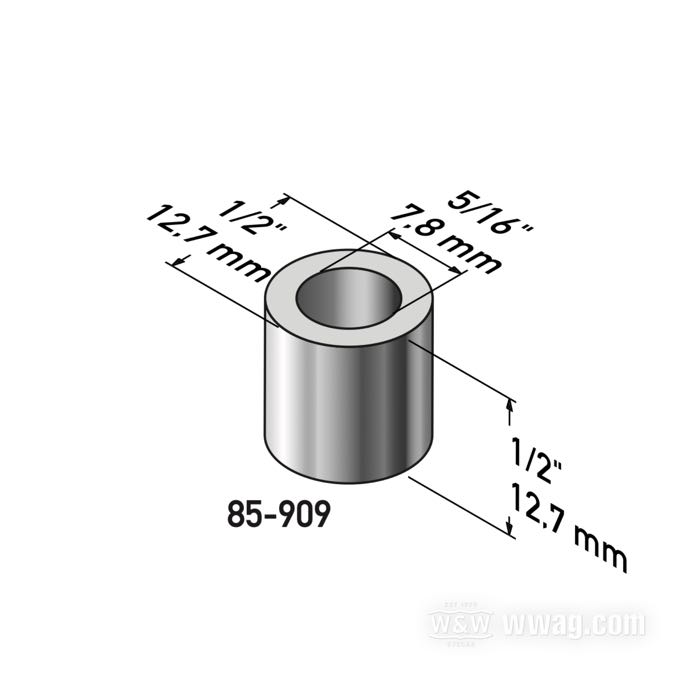 Entretoise de Gardner-Westcott; acier, chromé; longueur: 1/2 ” (13 mm); Ø intér.: 5/16 ”; Ø extér.: 1/2 ”; poids brut: 10 g