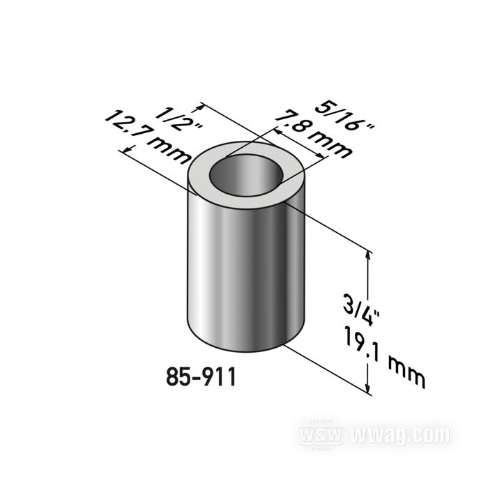 Spacer by Gardner-Westcott; steel, chrome-plated; length: 3/4 ” (19 mm); inner Ø: 5/16 ”; outer Ø: 1/2 ”; gross weight: 10 g