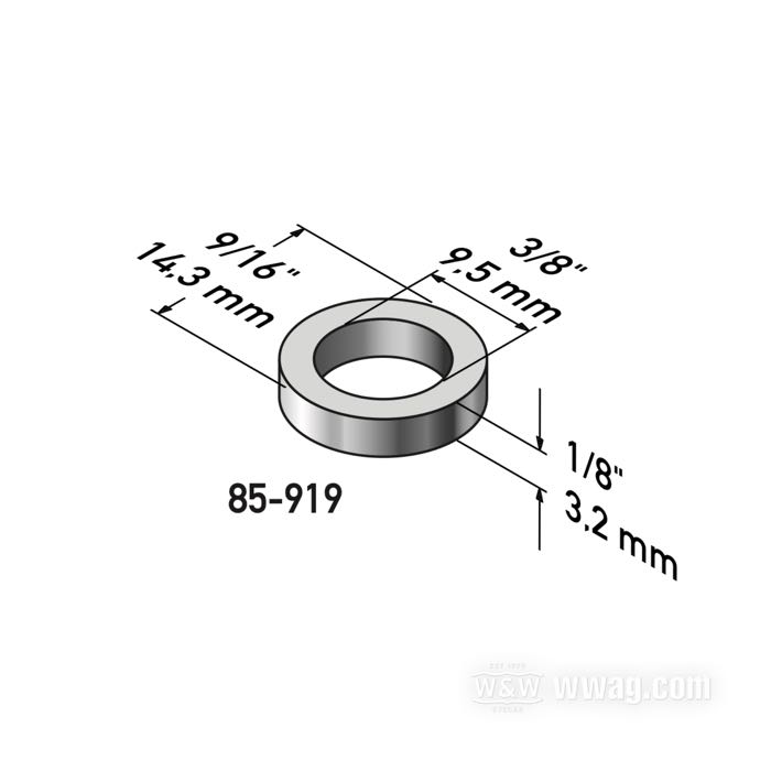Spacer by Gardner-Westcott; steel, chrome-plated; length: 1/8 ” (3 mm); inner Ø: 3/8 ”; outer Ø: 9/16 ”; gross weight: 10 g