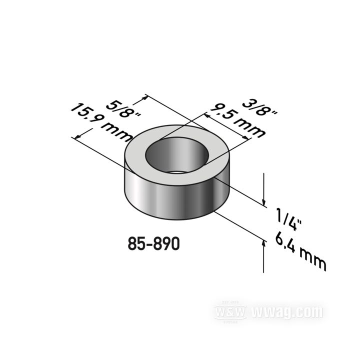 Spacer by Gardner-Westcott; steel, chrome-plated; length: 1/4 ” (6 mm); inner Ø: 3/8 ”; outer Ø: 5/8 ”; gross weight: 10 g