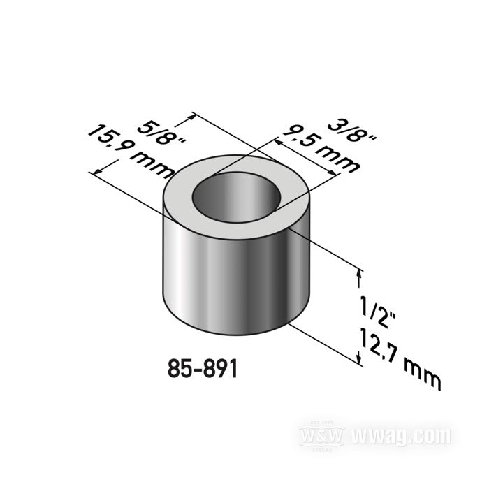 Spacer by Gardner-Westcott; steel, chrome-plated; length: 1/2 ” (13 mm); inner Ø: 3/8 ”; outer Ø: 5/8 ”; gross weight: 10 g