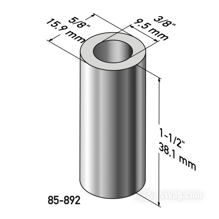 Spacer by Gardner-Westcott; steel, chrome-plated; length: 1-1/2 ” (38 mm); inner Ø: 3/8 ”; outer Ø: 5/8 ”; gross weight: 40 g