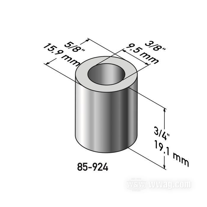 Spacer by Gardner-Westcott; steel, chrome-plated; length: 3/4 ” (19 mm); inner Ø: 3/8 ”; outer Ø: 5/8 ”; gross weight: 20 g
