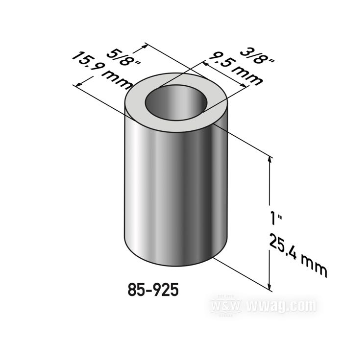 Spacer by Gardner-Westcott; steel, chrome-plated; length: 1 ” (25 mm); inner Ø: 3/8 ”; outer Ø: 5/8 ”; gross weight: 20 g