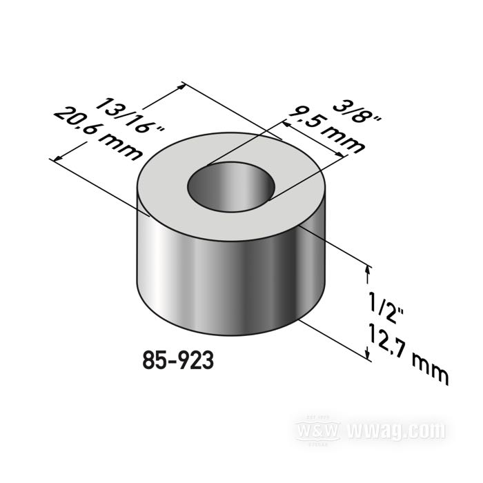 Spacer by Gardner-Westcott; steel, chrome-plated; length: 1/2 ” (13 mm); inner Ø: 3/8 ”; outer Ø: 13/16 ”; gross weight: 30 g