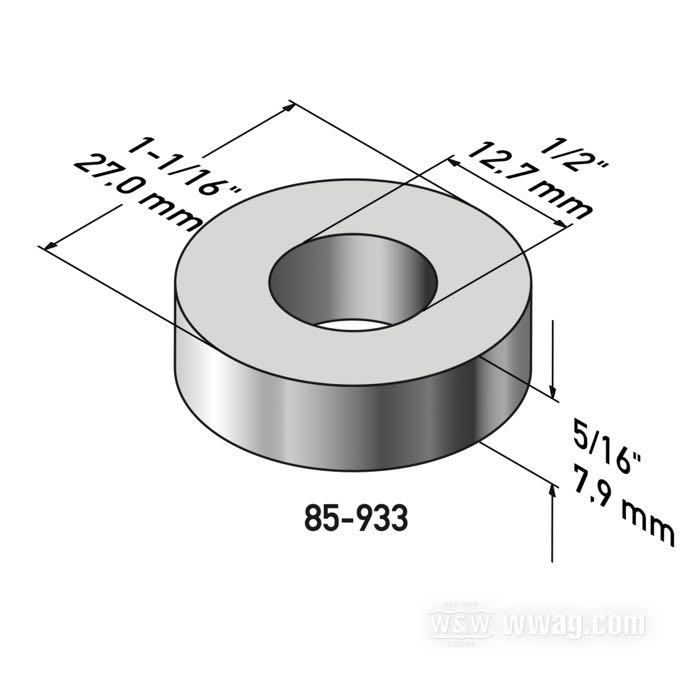 Spacer by Gardner-Westcott; steel, chrome-plated; length: 5/16 ” (8 mm); inner Ø: 1/2 ”; outer Ø: 1-1/16 ”; gross weight: 30 g