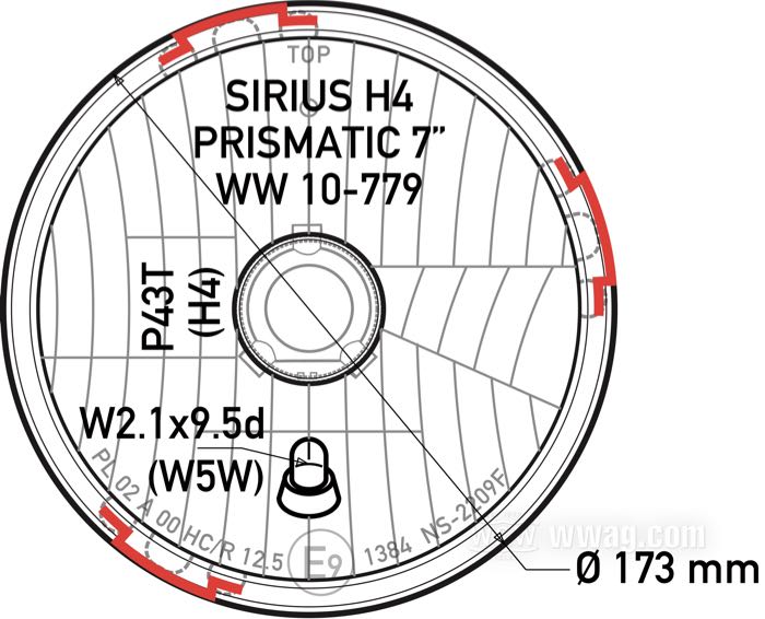 Scheinwerfer-Einsatz; für 7” Hauptscheinwerfer; Aluminiumguss / Acrylglas, klar; Ø 173 mm; Glühlampen-Typ: H4 / W5W; 12 V; Sockel: P43t / W2.1x9.5d; ohne Glühlampe; mit Positionslichtfunktion; E9 geprüft; Taiwan; Bruttogewicht: 390 g