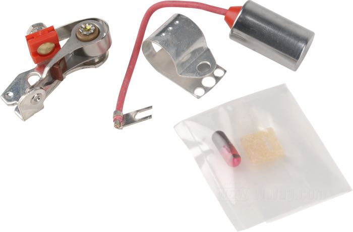 Kit rupteur et condensateur de Accel; adaptable à Big Twin 1970-début 1978, Sportsters 1971-début 1978; acier; poids brut: 50 g