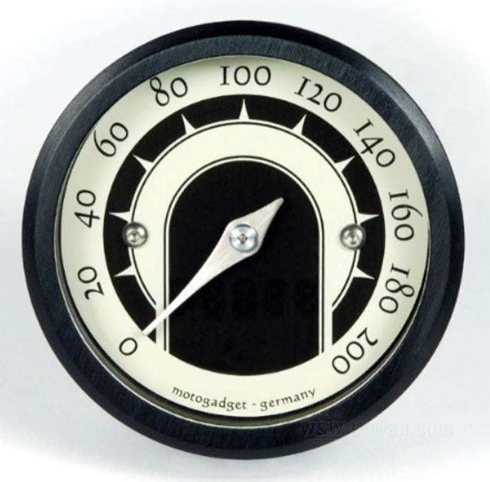 Compteur électronique »mst Speedster« de motogadget; noir; profondeur: 24 mm; Ø 49 mm; 12 V; avec capteur Reed; avec homologation nationale allemande; Allemagne; poids brut: 220 g