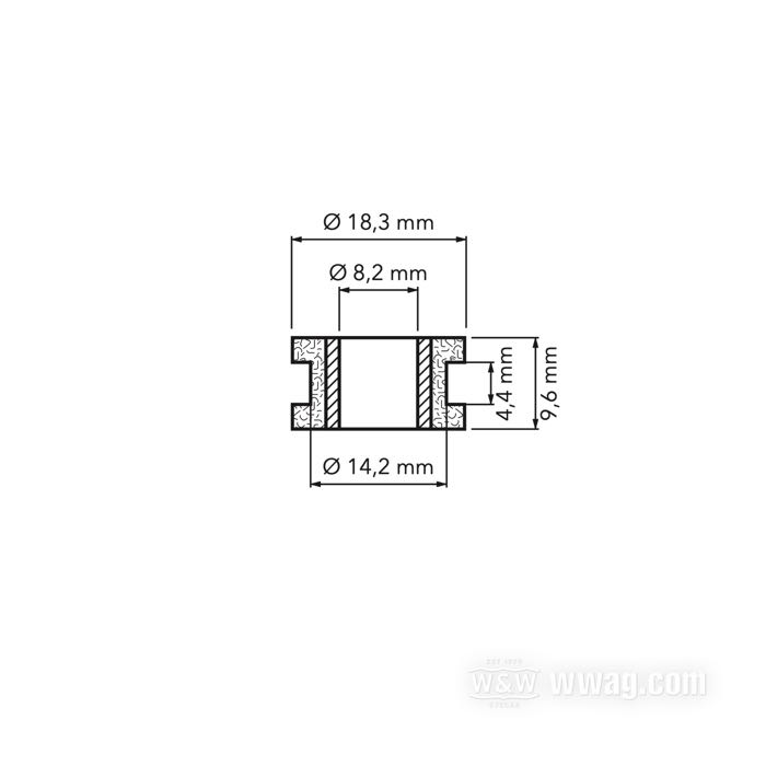 Gommino; impiego custom; gomma, con boccola di acciaio; Ø esterno: 14 mm; peso lordo: 10 g