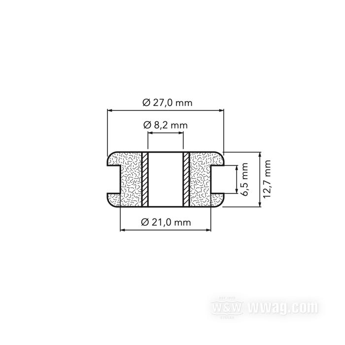 Manguito de goma; para soporte depósito gasolina y aceite; apropiado para Softail 1984→; goma, con casquillo de acero; Ø externo: 21 mm; reemplaza OEM HD 11447 y 5775; peso bruto: 10 g