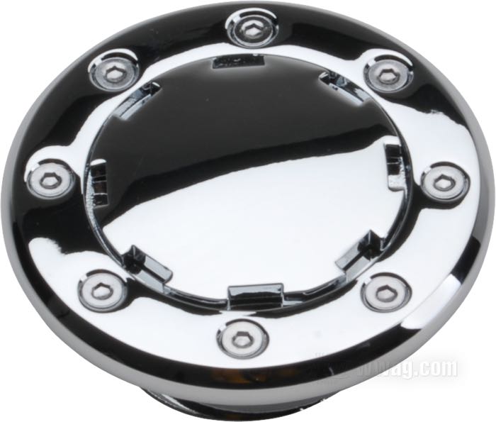 Bouchon de réservoir »Fat Bob Style« de Kuryakyn; adaptable à FL(H) 1983-1984, FX 1983-1985, Softail 1984-1999; aluminium, chromé, vis à gauche; sans aération; avec clef; poids brut: 200 g