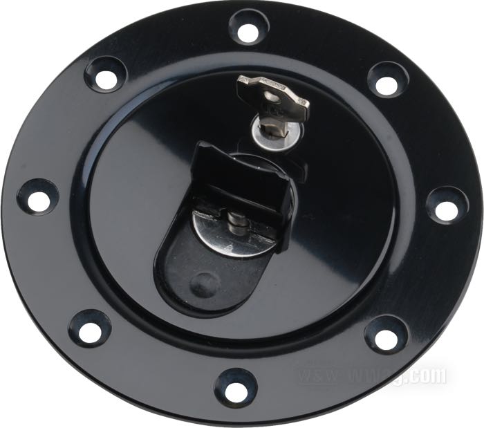 Bouchon de réservoir »Aero 400« de Newton Equipment; fermant à clé; aluminium, anodisé noir; bouchon diam. extér.: 75 mm; diam. extér. du flanc: 120 mm; sans aération; avec deux clés; poids brut: 270 g