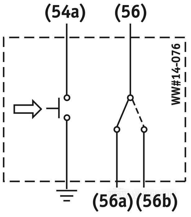 Schaltereinheit; für Auf-/Abblendlicht; Messing / Kunststoff / Stahl, verchromt; mit 1 Taster; Bruttogewicht: 40 g