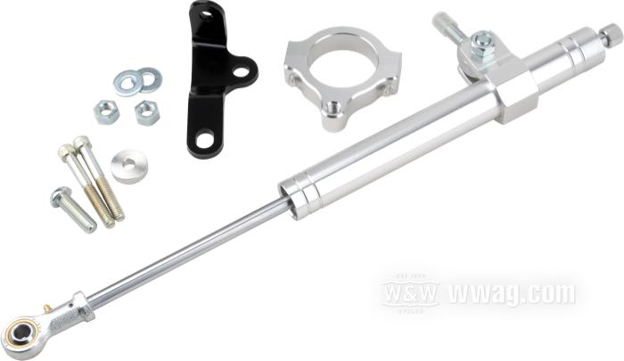 Steering damper by Daytona; fits Sportster 2004-2006; aluminum, satin finish; gross weight: 700 g