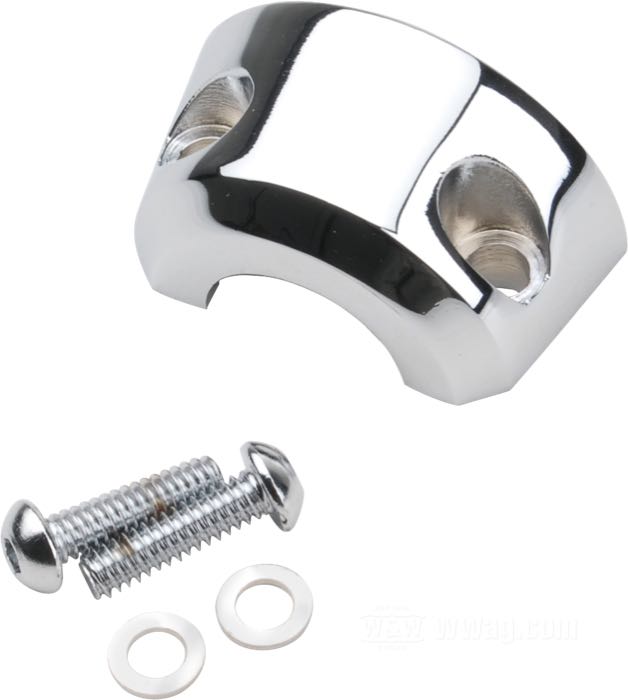 Montageklemme; für Handbremszylinder und Kupplungsarmatur; passend für Dyna1996-2008, Softail 1996-2007, Touring 1996-2006,  Sportster 1996-2003, V-Rod →2007; Aluminiumguss / Stahl, verchromt; Bruttogewicht: 100 g