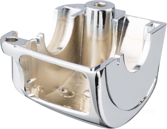 Switch housing; fits Dyna 1996-2006, Softail 1996-2006, Sportster 1996-2006, V-Rod 2002-2007, Touring 1996-2006 (without Audio/Cruise Control); bottom left; cast aluminum, chrome-plated; gross weight: 120 g