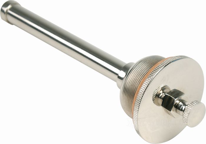 Gas cap; for Gas tank / Oil tank; fits models 1916-1924; nickel-plated, with priming gun; length: 170 mm; thread: 1-1/2”-24; outer Ø of cap: 50 mm; with vent; replaces OEM HD 3517-16; gross weight: 200 g