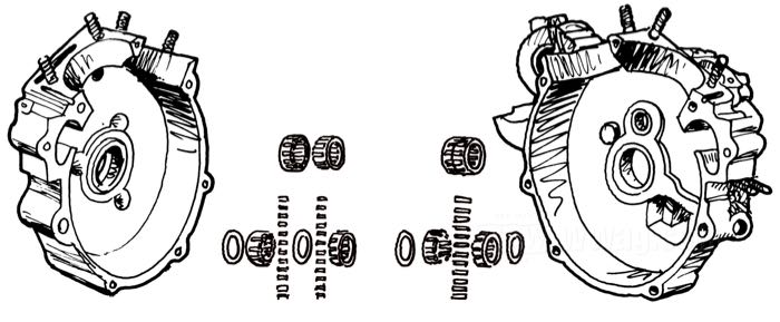 eje cigüeñal lado transmisión Big Twin 1930-57; lado distribución Big Twin 1958-86; eje principal lado izquierdo IOE 1925-1928 y modelos V 1930-1936; eje principal lado derecho monocilíndricas,modelos  D y R 1926-1934; bujes Star →1966