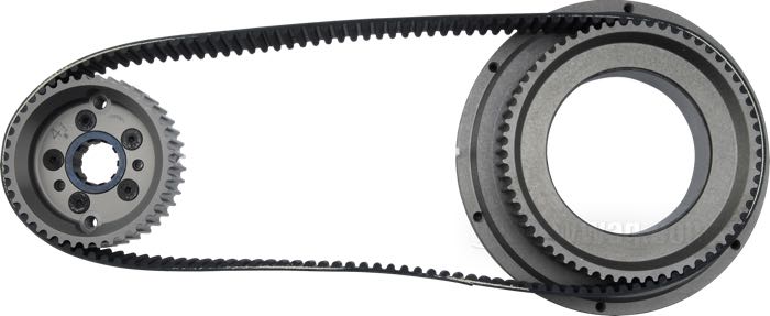 Belt drive by Rivera Primo; for open or closed applications; fits Big Twin 1965-1984 (4-speed); steel / aluminum / polyurethane / carbon fiber; width: 1-1/2”; kickstart only; sprocket shaft type: splined; pitch: 8 mm; number of teeth: 41 x 61; USA; gross weight: 3.89 kg