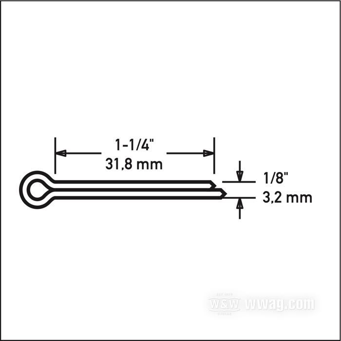 Splint; Stahl, parkerisiert; Länge: 1-1/4”; Ø 1/8”; ersetzt OEM HD 0294, 520W und 559; Bruttogewicht: 2 g