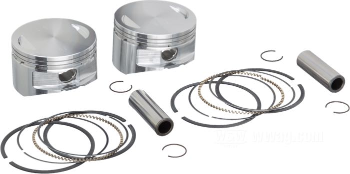 Piston de S&S; pour S&S 4” Big Bore Kit; adaptable à Twin Cam 88; alu forgé; taille: +0.000 ”; course: 4 ”; alésage nominal: 4 ”; avec l‘axe de piston et les segments; poids brut: 1.47 kg