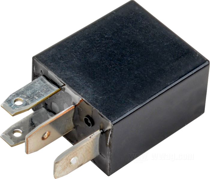 Relais; adaptable à Sportster 2005-2011; plastique / acier; L x H x P: 23 x 26 x 16 mm; 12 V; remplace OEM HD 31601-04; Chine; poids brut: 17 g