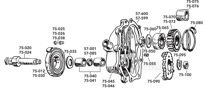 Kick Starter Clutch and Gear on Main Shaft and Related Parts