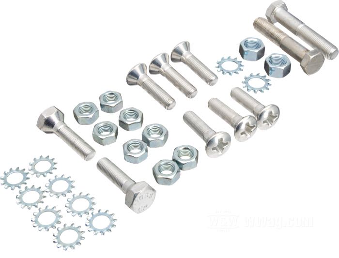 Kit di montaggio di Colony; per Parafango posteriore; atto per FL, FLH 1958-1980; acciaio, CAD (procedimento ZnNi) / zincato; rimpiazza OEM HD 4018W, 4380W, 2272, 7753 e 7800W; U.S.A.; peso lordo: 263 g
