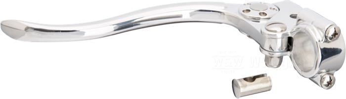 Hand clutch control »Deluxe« by Kustom Tech; aluminum, polished; for Bowden cable; thread: M10 x 1.0; for handlebar Ø: 1 ”; Italy; gross weight: 220 g