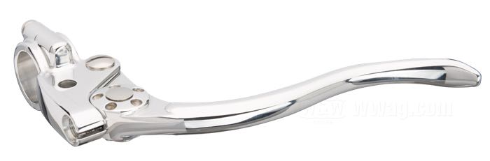 Hand clutch control »Deluxe« by Kustom Tech; aluminum, polished; for Bowden cable; thread: M10 x 1.0; for handlebar Ø: 1 ”; Italy; gross weight: 220 g