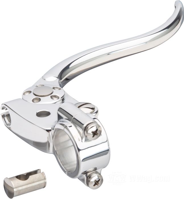 Hand brake control »Deluxe« by Kustom Tech; aluminum, polished; for Bowden cable; thread: M10 x 1.0; for handlebar Ø: 1 ”; Italy; gross weight: 230 g