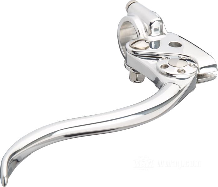 Hand brake control »Deluxe« by Kustom Tech; aluminum, polished; for Bowden cable; thread: M10 x 1.0; for handlebar Ø: 1 ”; Italy; gross weight: 230 g