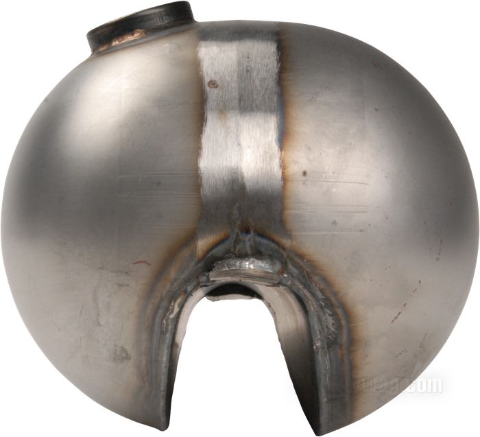 Depósito de gasolina »Teardrop High Tunnel« de Paughco; acero, natural; volumen: 8.5 l; tapón necesario: cierre de bayoneta 1955-1982; grifo de gasolina necesario: 2 x 1/4” NPT; EE. UU.; peso bruto: 4 kg