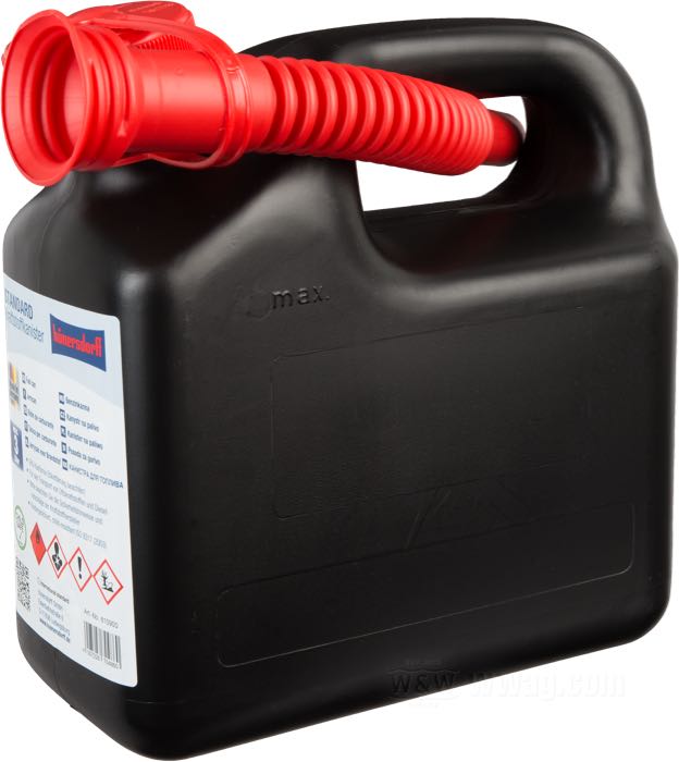 Jerrycan by hünersdorff; polyethylene, black; W x H x D: 205 x 215 x 100 mm; volume: 3 l; UN-approved; Germany; gross weight: 390 g