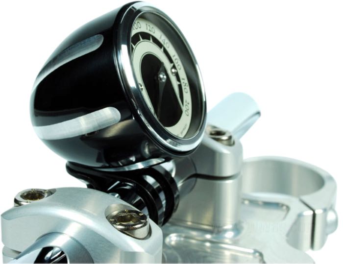 Cuvelage »Streamline Grooved« de motogadget; pour motogadget Motoscope Tiny; alu billet, noir, anodisé; avec vis de montage percée comme passe-câbles; Allemagne; poids brut: 110 g